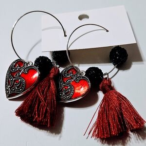 Elegant Red Heart Tassel Earrings